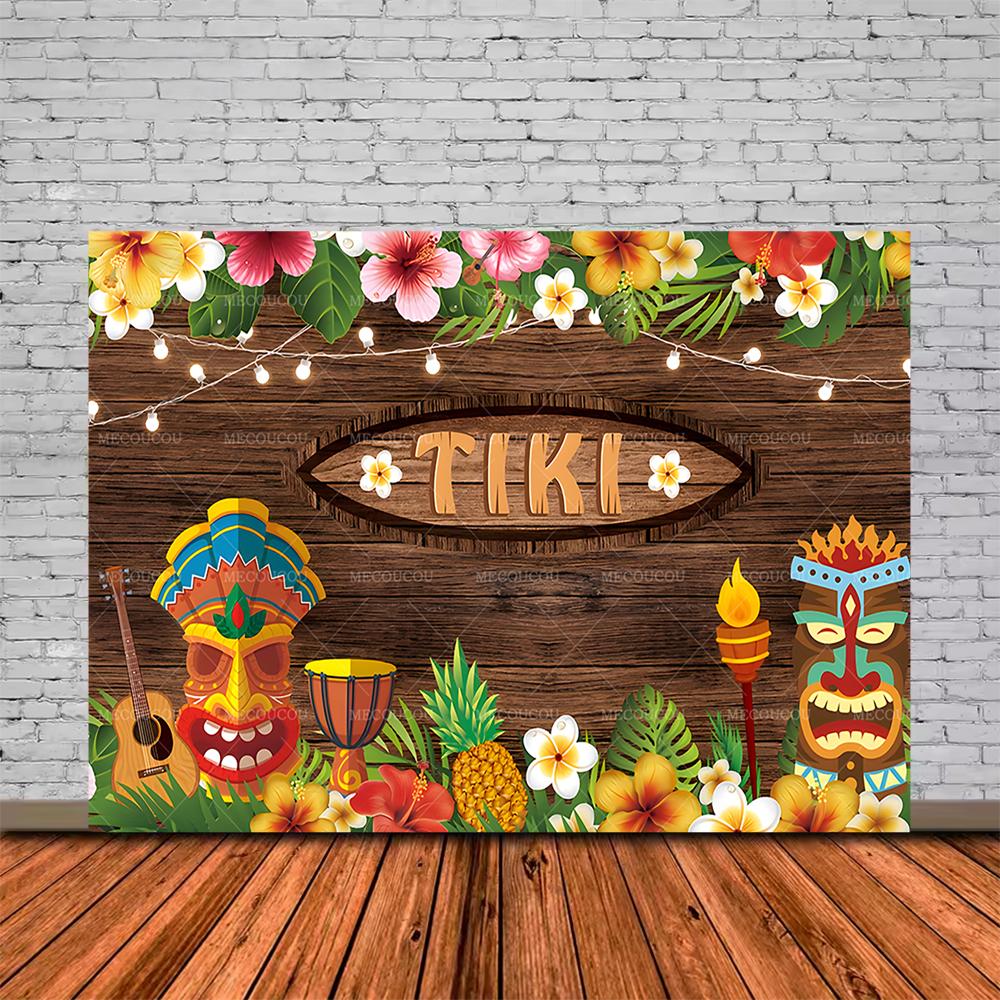 Tropische Tiki Bar Fotografie Hintergrund Blume Totem Banner Hawaii Meeresblick Hintergrund Babyparty Kindergeburtstagsparty Dekoration