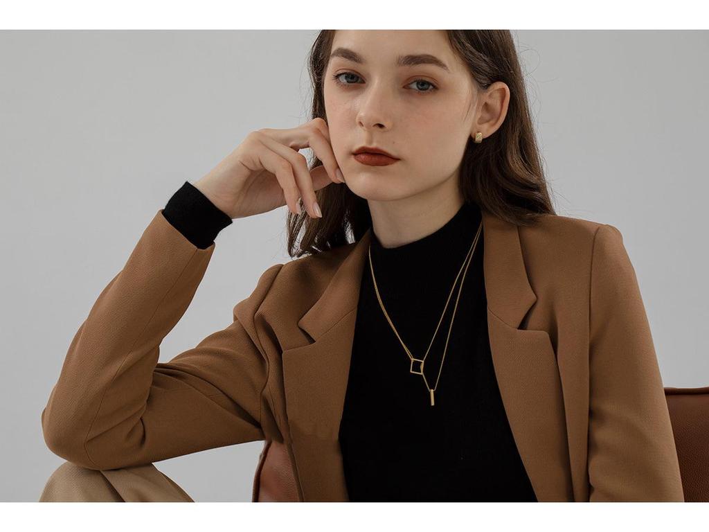 14K Gold Plated Sterling Silver Adjustable Double-Layer Geometric Necklace - European & American Fashion