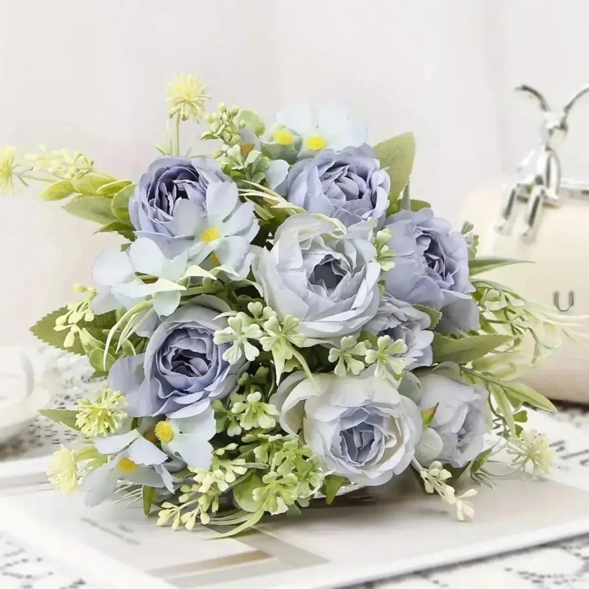 

30см Розовый Искусственный Пион Роза Цветочные Украшения Принадлежности для Вечеринки в честь Дня Рождения Садовые Украшения Весенние и Летние Домашние Украшения синий