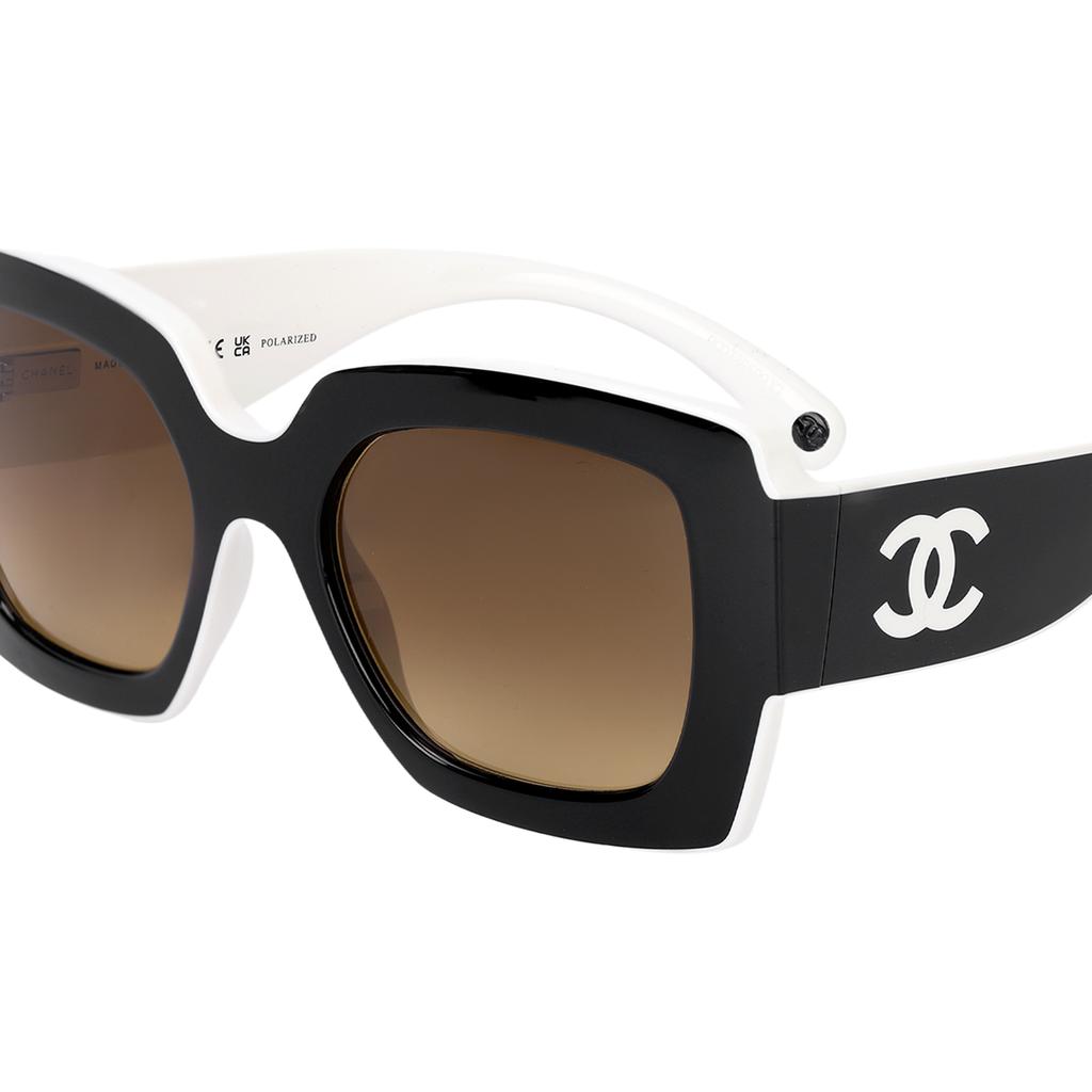Chanel Occhiali da sole unisex con design Color Block e forma irregolare Nero CH6059-1656/M2