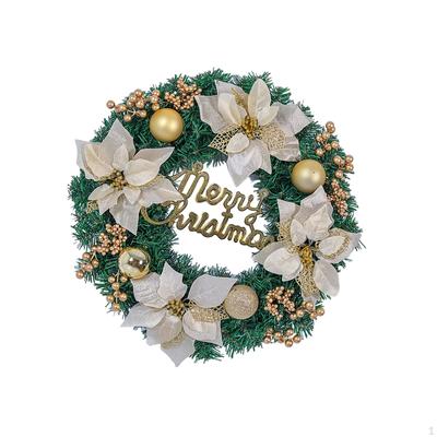 Christmas Wreath Decor Garland Artificial with Poinsettias Hanging Ornament for Front Door