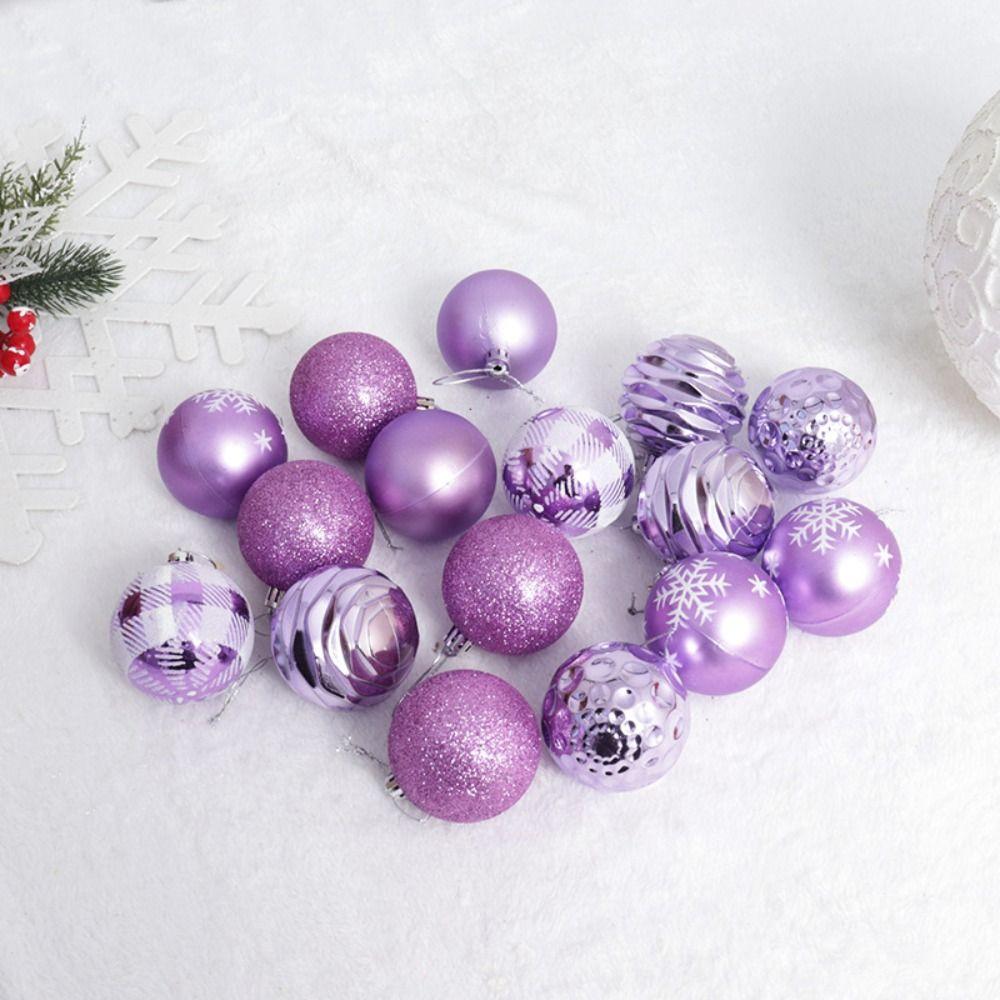 16Pcs/set Electroplating Painting Christmas Ball Ornament Glitter Xmas Baubles New Year Gift Xmas Tree Hanging Pendant Plastic