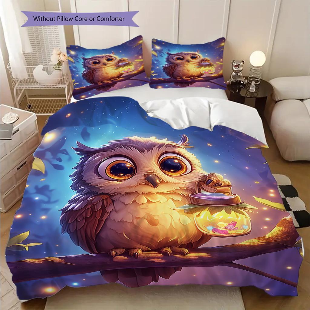 Owl Pattern Bedding Quilt Set Quilt Cover Pillowcase Home Decoration Birthday Gift (1 * duvet cover + 2 * pillowcase, without core)