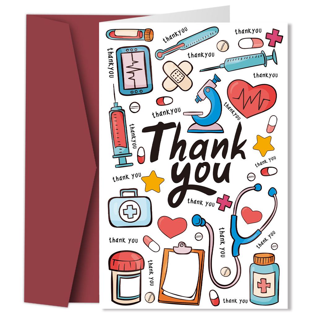1pc Nurse Appreciation Greeting Cards with Envelopes, Thank You Notes for Healthcare Workers Blessing Cards