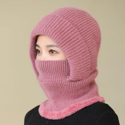 Winter Fleece Lined Thickened Warm One Piece Hat and Scarf Mom's Knitted Cycling Wool Hat Windproof Snow Hat