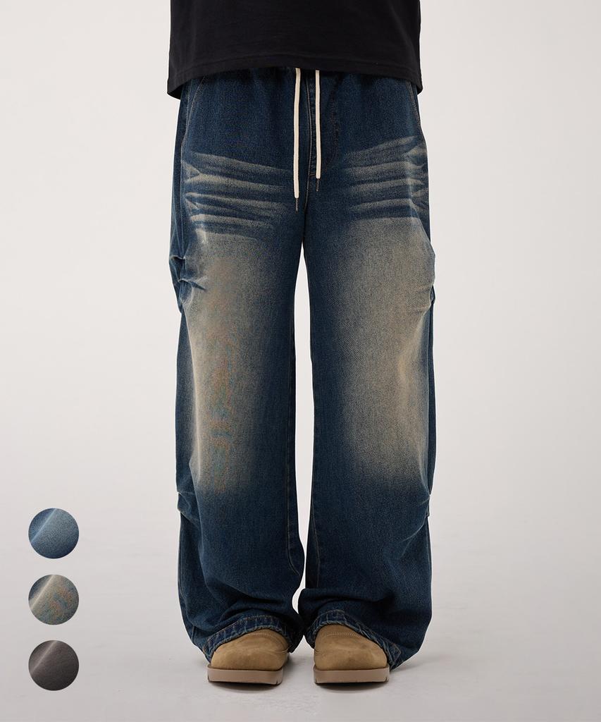 Dibsenseu Washed Side Pintuck Wide Denim D323-3Color