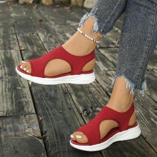 Open Toed Sandals, Women's Summer New Fashionable Plus Size Fish Mouth Fly Woven Set Foot Versatile Sandals