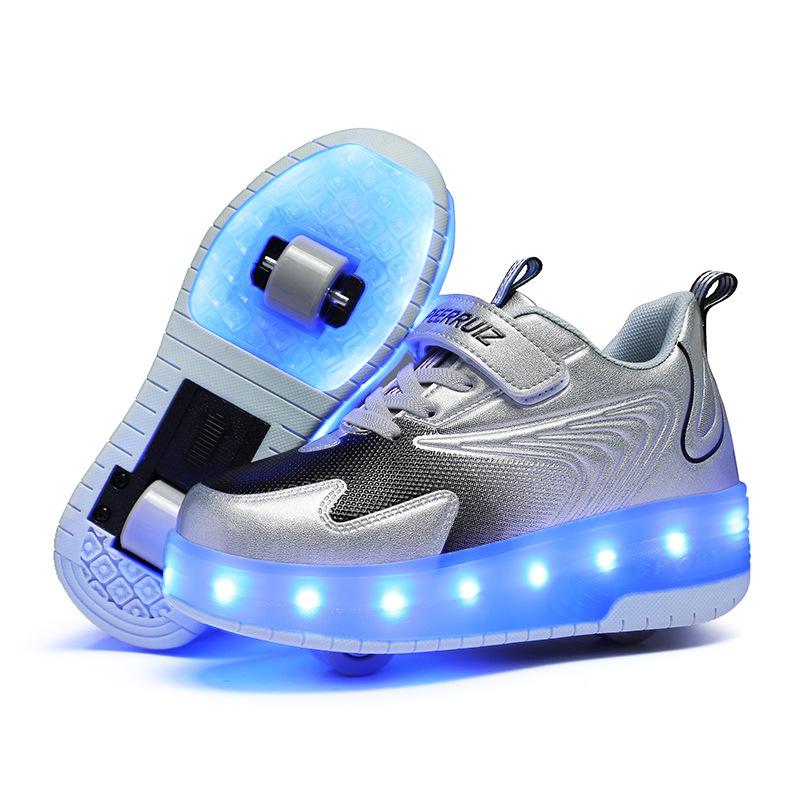 

Children Runaway Shoes with Lights Boys and Girls Student Adults Burst Shoes Double Wheel Flying Shoes with Wheels 41 срібний