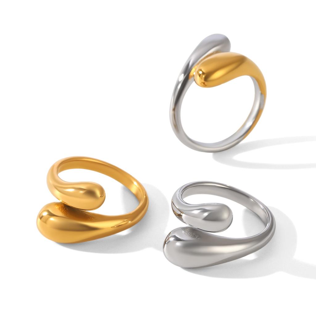 Titanium Steel Ring for Women, Non-fading, Fashionable Jewelry, Niche Versatile Band, Teardrop Stainless Steel Open Ring
