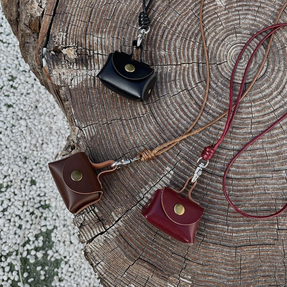 Hanging Neck Coin Purse Necklace Anti-loss Pu Leather Key Bag Classic Leather Long Necklace  Girl