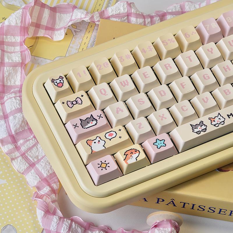 Pixel Hakimi Keycaps - Cream Yellow Personalized Theme Dye-Sublimation PBT Kezhi AKKO Keycaps