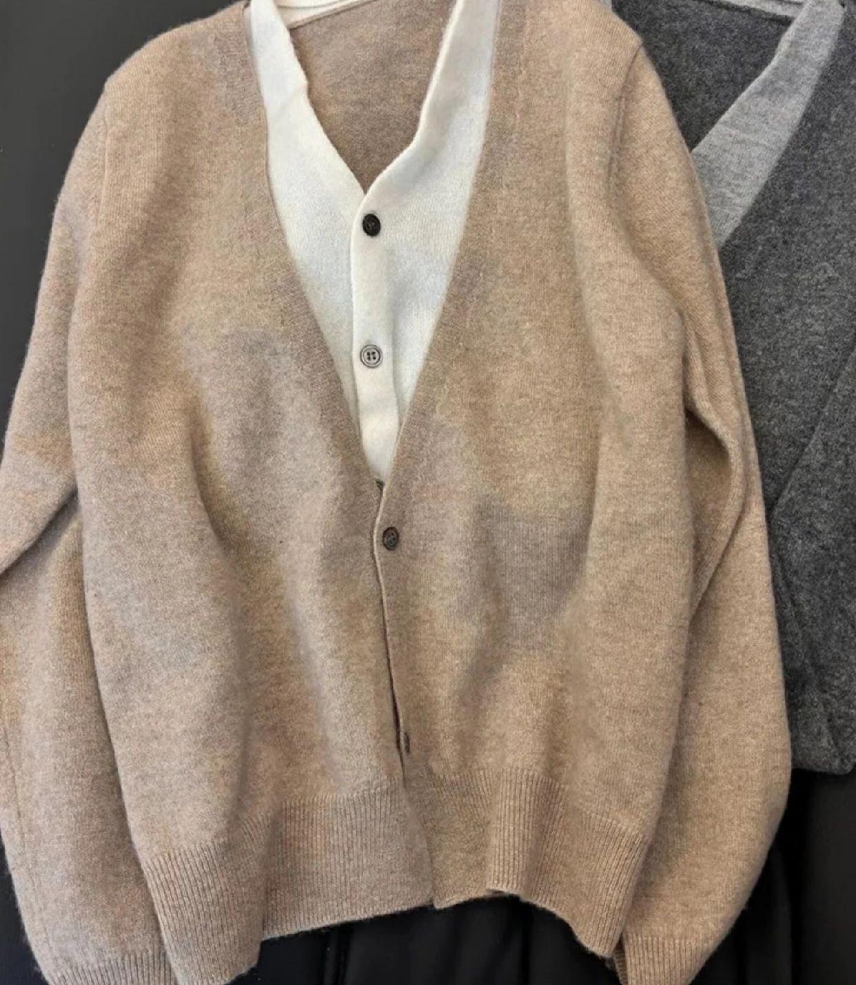 Винтажный женский кардиган из шерсти с V-образным вырезом и цветными блоками L