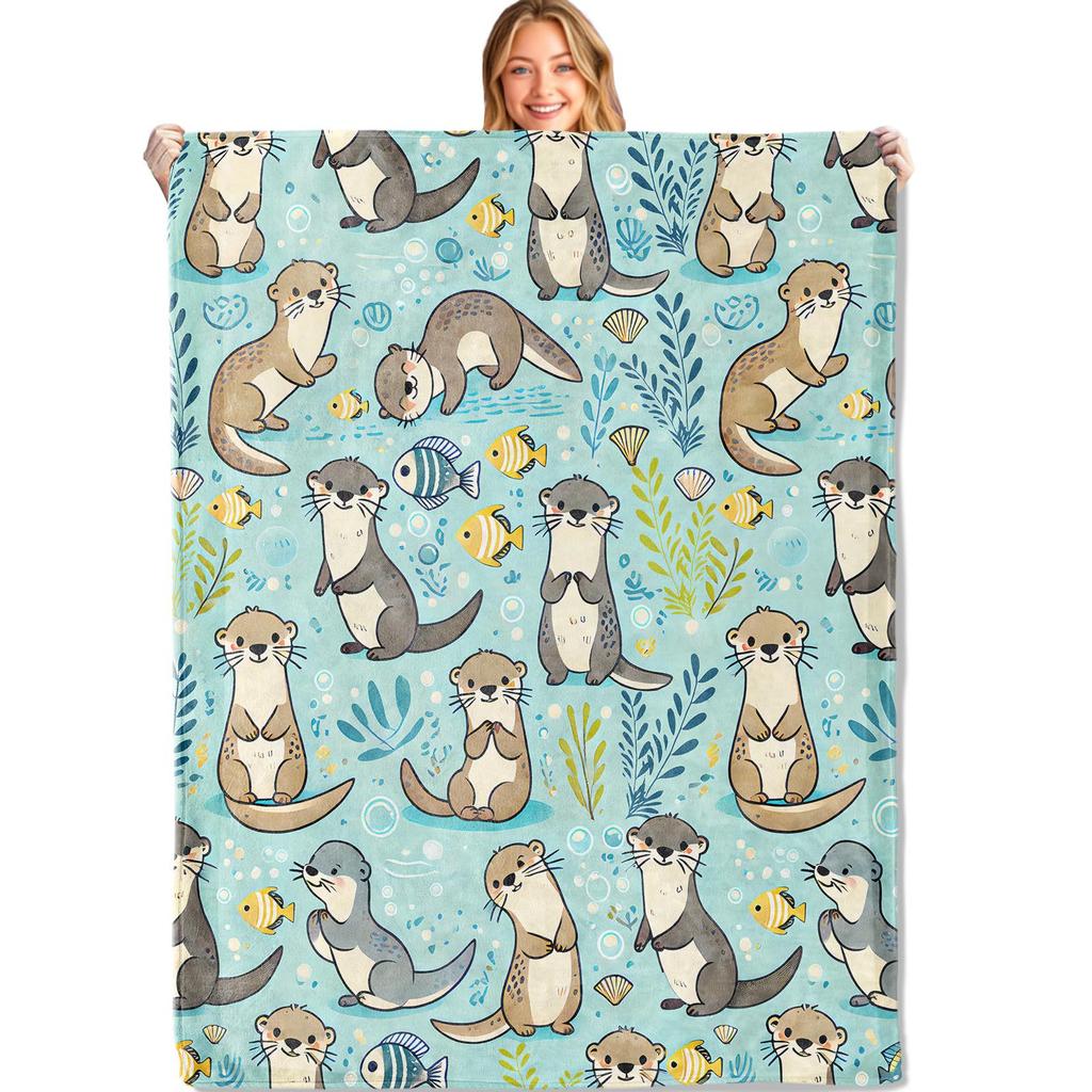 Cartoon Sea Lazy Flannel Blanket Sofa Bedroom Cute Decorative Blanket Portable Lunch Break Blanket