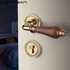 Euro Walnut Wood Handle Door Lock Indoor Universal Security Door Locks Bedroom Mute Deadbolt Lock Furniture Hardware Accessories