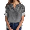 Women's Cotton Linen Round Neck Short Sleeve With Button Tops Printed T-shirt