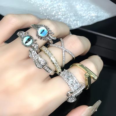 Niche Design Eyes Full Of Diamonds Zir*****Pen Ring Cold Wind Personality High Sense Fashion Stacking Ring