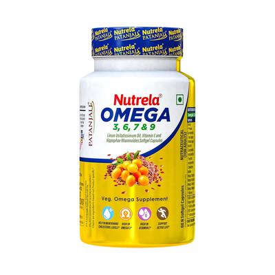 Nutrela Omega 3 6 7 9 Vegetarian Softgels Pack of 60 Capsules for Heart Skin Wellness