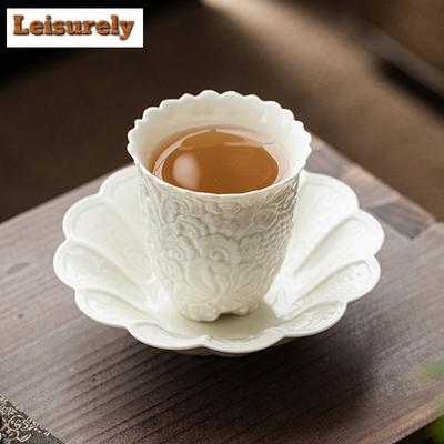 Retro Gras Holz Asche Teetasse Pfingstrose Kreative Dreibeinige Dufttasse Teemeister Einzelbecher Verkostungstee Paar-Set Kung Fu Teeset
