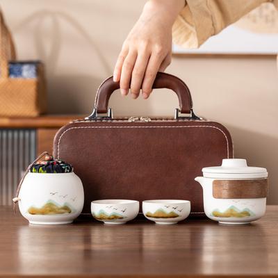 Hand-painted New Chinese High-end Gift Tea Set, One Pot and Four Cups Set, Light Luxury Gift Box, and the Whole Set of Gifts.