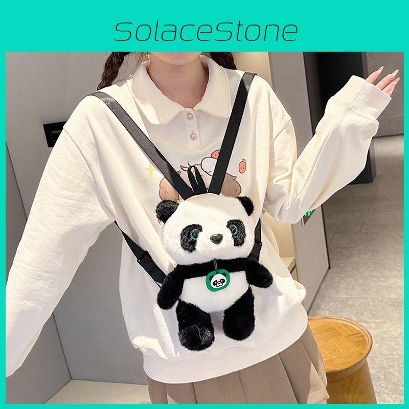 Plush Adorable Panda Backpack Handbag With Nylon Lining For Teen Fashion Gift