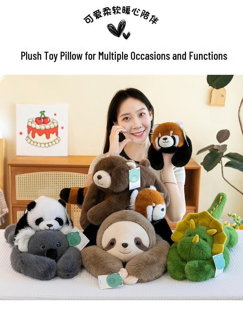 Stofftier Kissen: Panda, Koala, Waschbär, Dinosaurier - Weiche Schlafpuppe für Kinder
