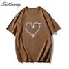 Shellsuning Loose O Neck Cotton Printed Shirts Women Summer Kawaii Heart Graphic Tees Female Casual Short Sleeve Base Black Tops