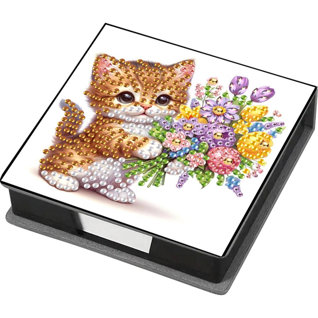 PU Animals Gem Painting Memo Pad Holder Mosaic Kit Flowers Rhinestones Post It Dispenser Animals & Flowers for Home Office