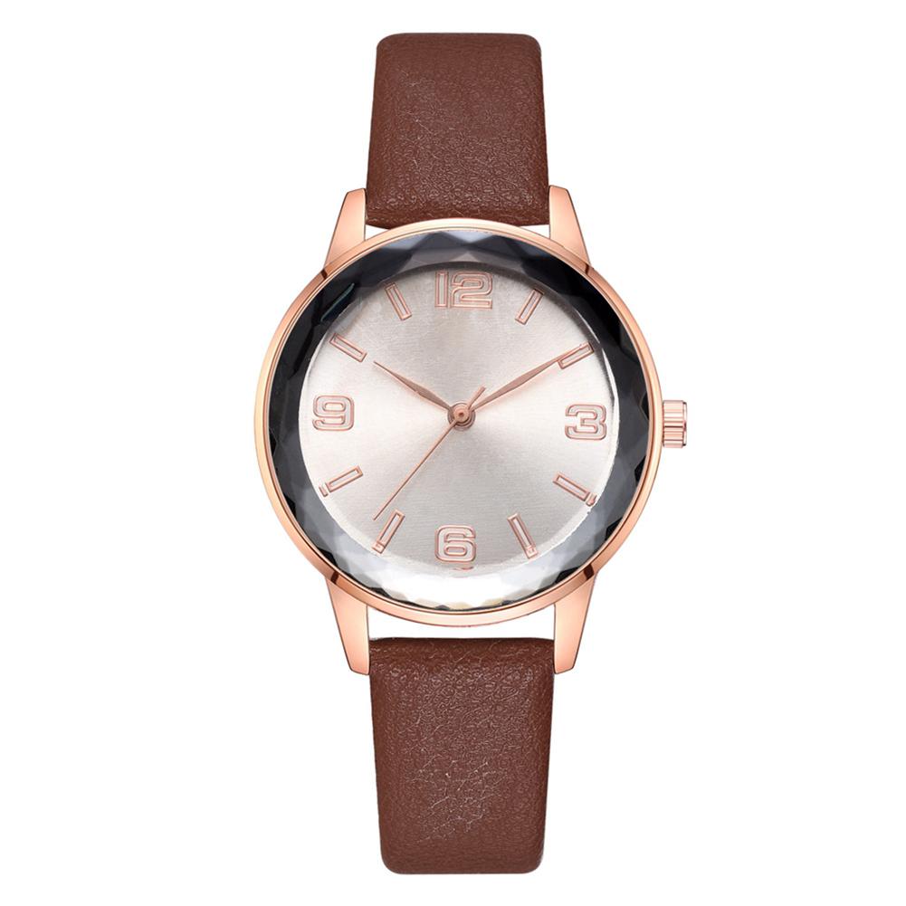 Simple Business Women Arabic Numerals Dial PU Strap Watch Alloy Quartz Wristwatch (Brown)