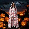 Eye Catching Horror Theme Outfit Halloween Blood Print Costume for Women, Scary Apron, Hooded Lightweight Breathable Clothing Cloak, Stockings Outfits