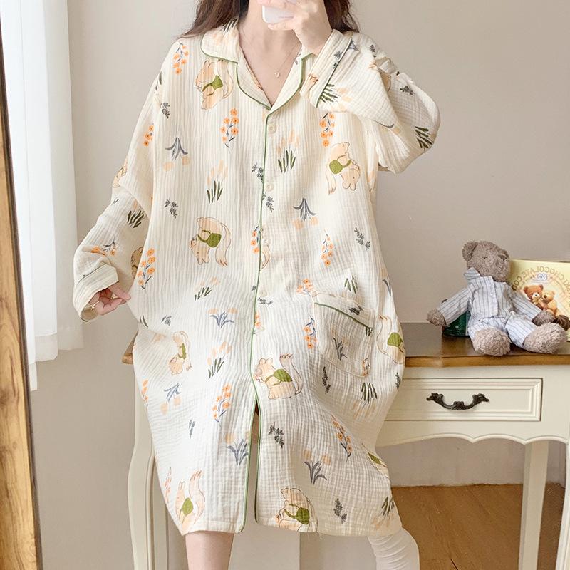 Pure Cotton Gauze Maternity Dress - Summer Nursing Nightgown for Hospital & Home, Plus Size, Women's Spring/Autumn Pregnancy Pajamas.