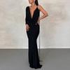 Women Elegant Robes Solid Color Party Club Sexy Backless Slip Draped Gown Maxi Dress