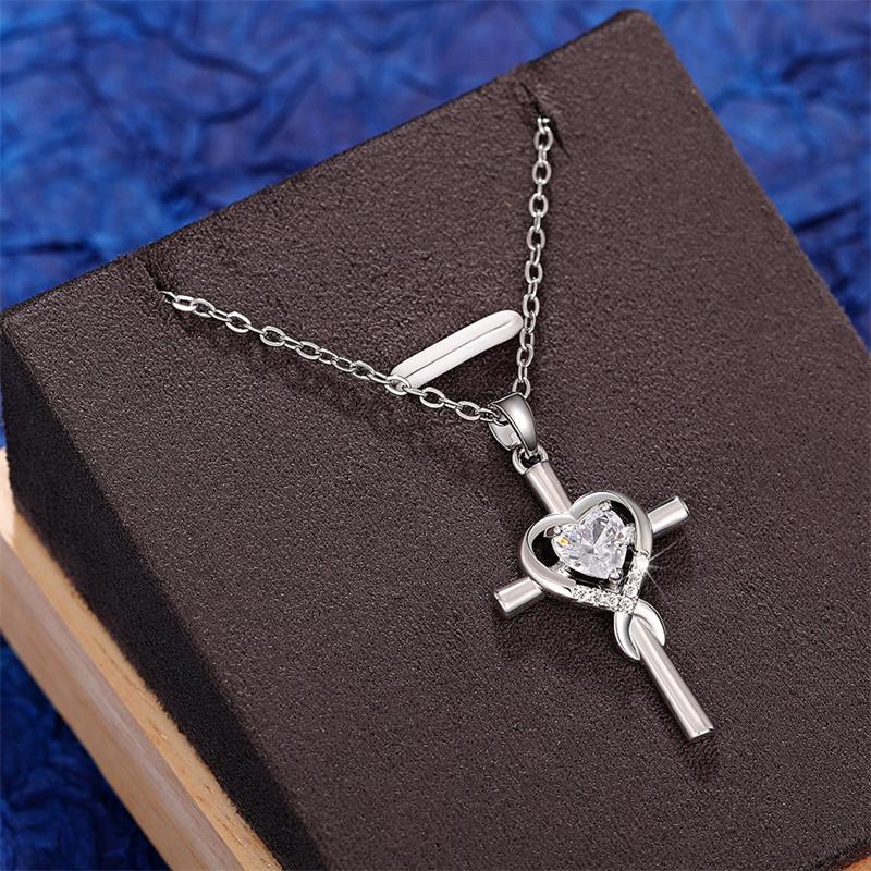 

CAOSHI Trendy Women s Necklace with Bright Blue/Heart Heart Cubic Zirconia Pendant Fashion Cross Jewelry for Lady Drop Shipping 45cm