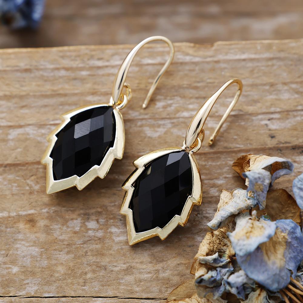 Natural stone amethyst leaf earrings, ear hooks, earrings, European, American, Japanese, Korean designers, light luxury fashion accessories