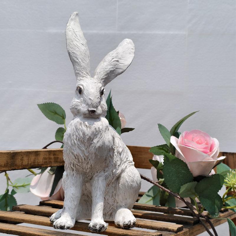 Cute Grey Sitting Hare Rabbit Resin Ornament Distressed Home Decor Living Room Arrangement Decorative Handicrafts