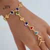 Gold Plated Bracelet Hand Chain with Ring for Women, Colorful Heart Shaped Two-in-one And Faux Crystal Healing Jewelry, Gifts Best Friend Sister Wrist