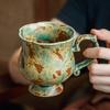 Saifan Flower Handmade Cup Coarse Pottery Goblet Mug Retro Green Coffee Cup Export