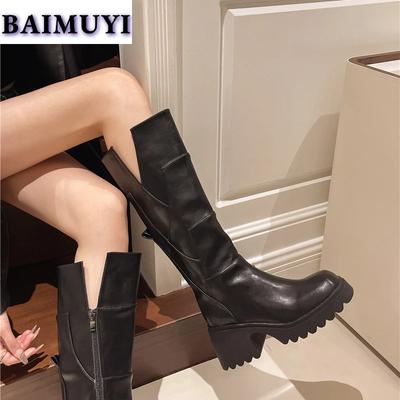 Platform Knee High Boots Women High Heels Chelsea Shoes Chunky 2026 Trend Winter New Snow Boots Warm Leather Pumps Zapatos Mujer