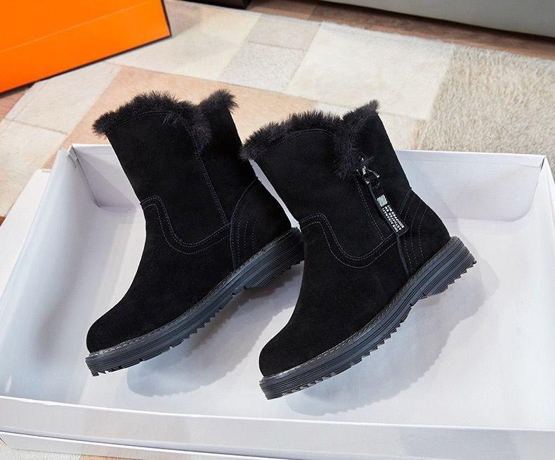 

Autumn and winter new suede flat-bottomed velvet thickened warm women s shoes women s boots leather boots cotton boots short snow boots 35 чорний