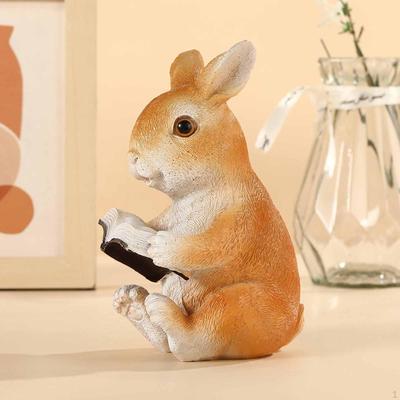 Bunny Statue Reading Book Figurine Novelty Gift Bedroom Easter Decoration Animal Sculpture for