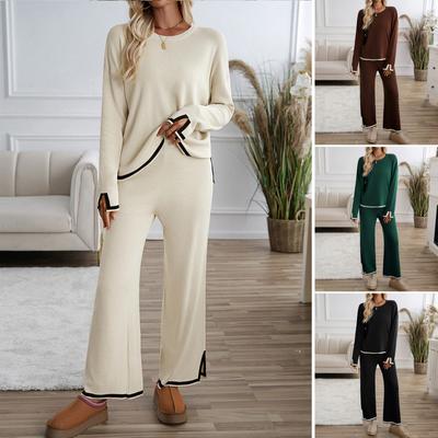 Women's Clothing Set Comfortable Commuting Simple Daily Fashion Temperament Casual Solid Color Knitted Long Sleeved Woolen Clothing Set