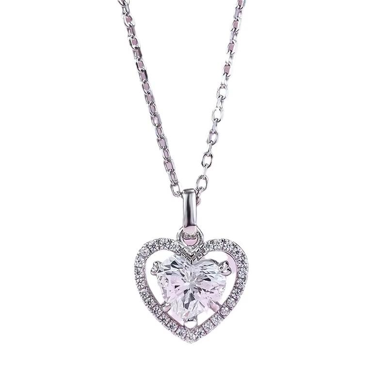 European and American New Necklace 925 Silver 6 * 7mm Heart-shaped Minimalist Collarbone Wedding Jewelry
