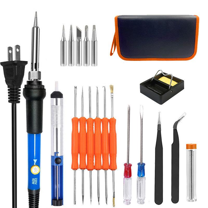 60W Soldering Iron Kit: 20-Piece Set with Adjustable Temperature for Home Welding and Repair.