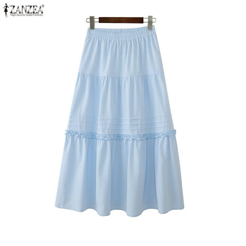 ZANZEA Damen Casual Elastische Taille Sommer Lockere Lange Röcke