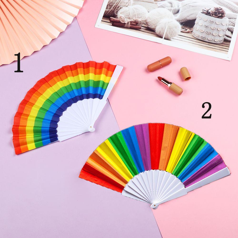 Club Gay Pride EDM Vintage Chinese Fan Hand Fan Rainbow Folding Fan LGBT
