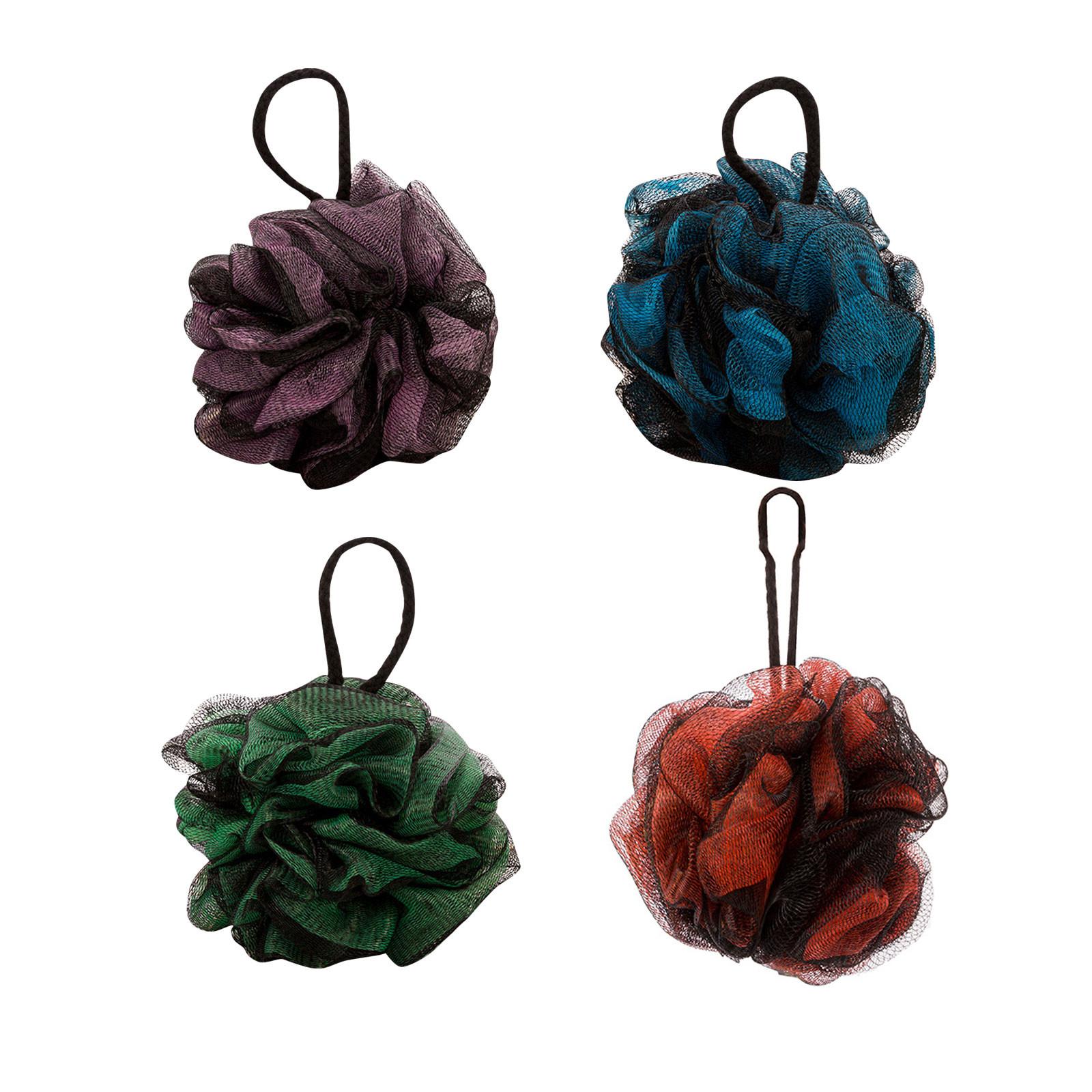 

Set of 4 Bath Poufs Soft Mesh Exfoliating Shower Sponge for Daily Body Cleansing and Skin Care Suitable for All Skin Types One Size