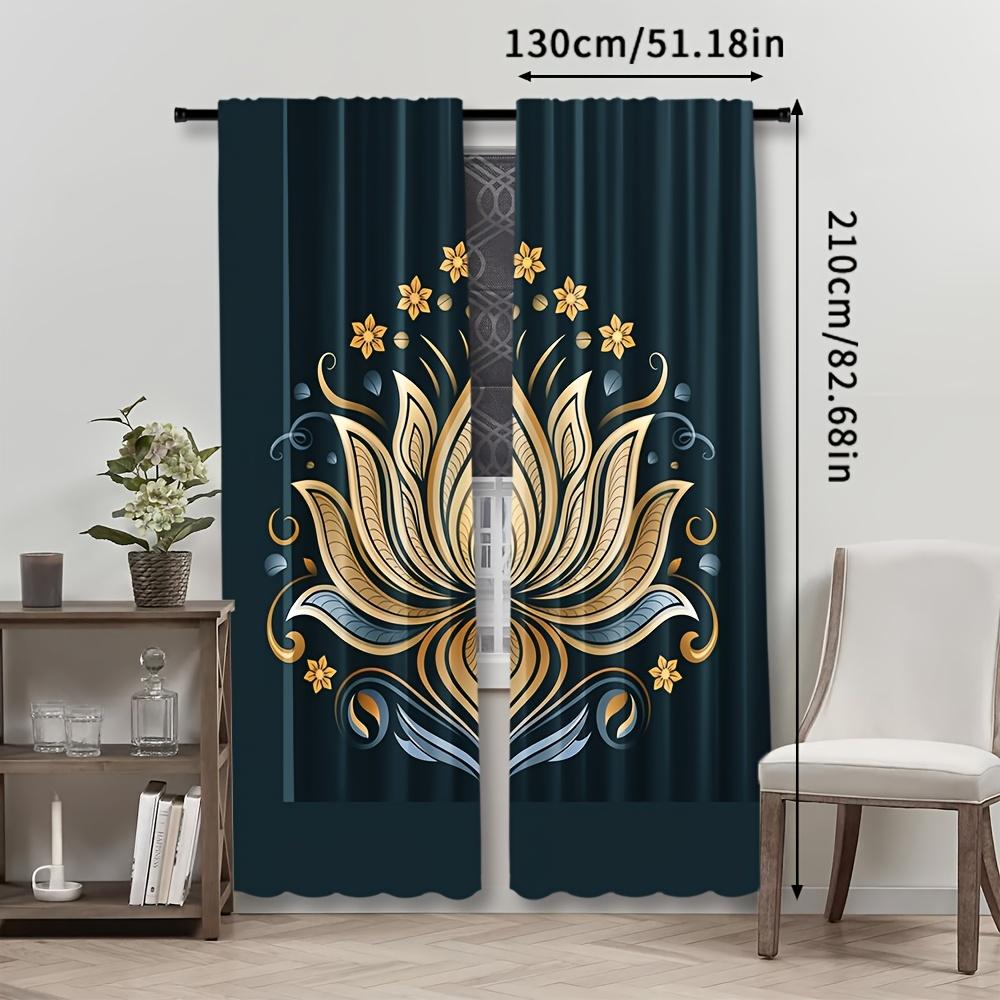 Light Filtering Exotic Black Golden Floral Polyester Curtains Style Decorative Semi Curtain Set Of 2 Contemporary Made With Rod Pocket Washable