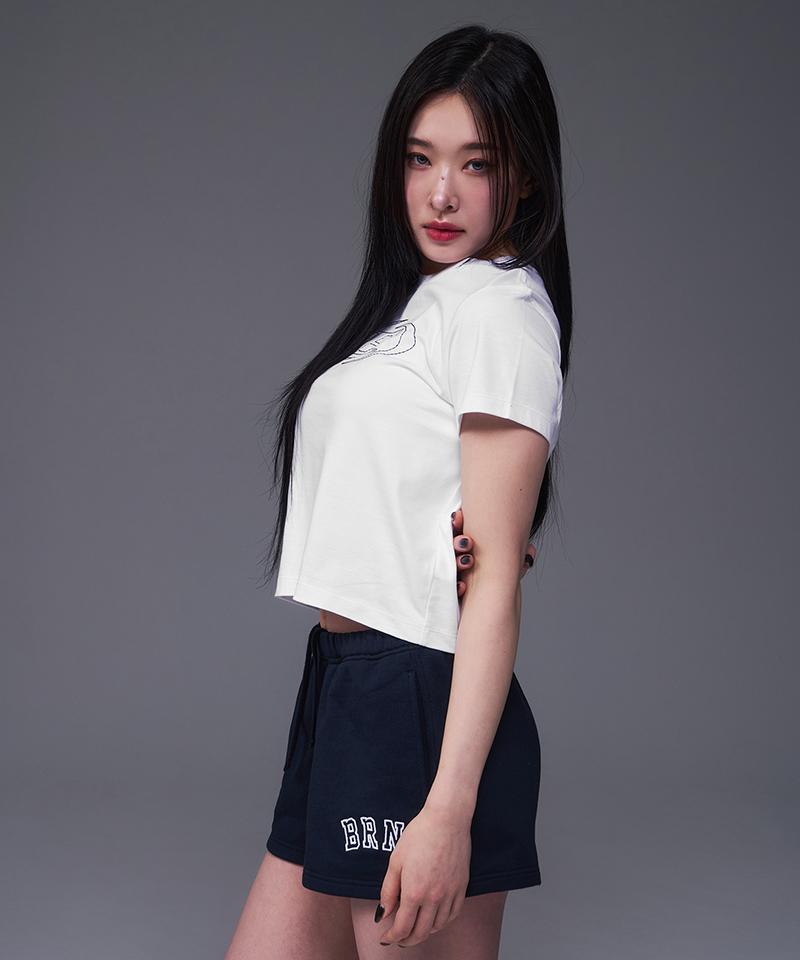 BORN TO WIN W Stitch Logo Regular Fit T-Shirts [White]