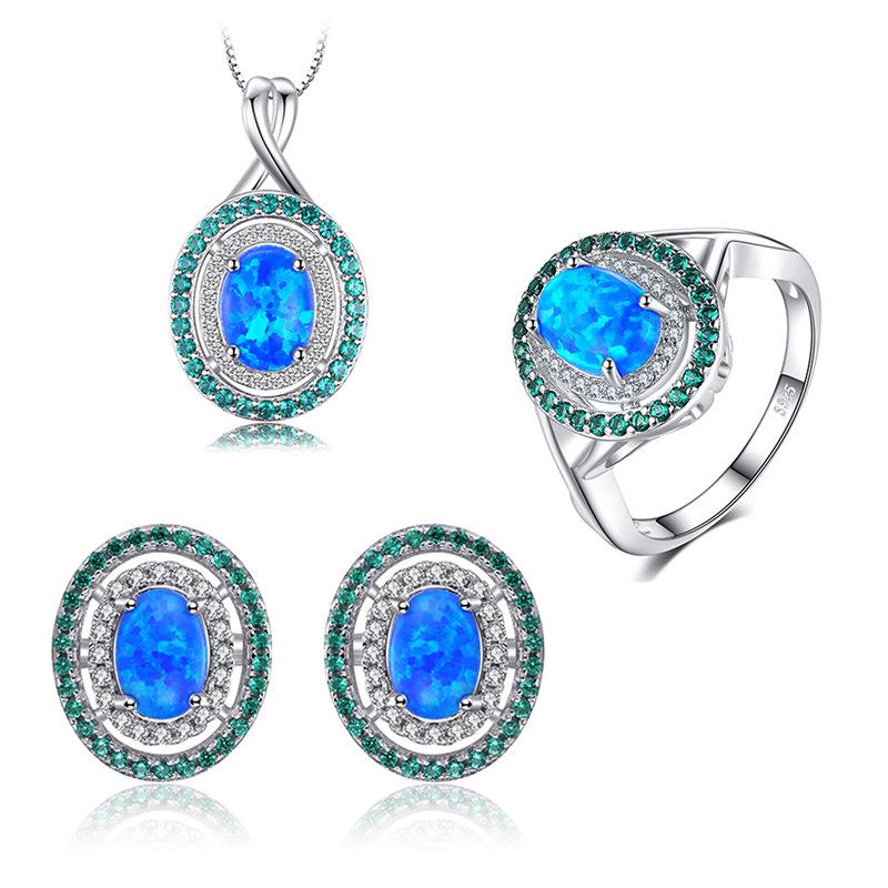 

S925 серебряное модное женское простое светлое роскошное небесно-голубое ожерелье с опалом в форме яйца, серьги, комплект ювелирных изделий 925 silver