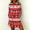 Women's Trendy Casual Christmas Print Long Sleeve Neck Dress for Holiday Party