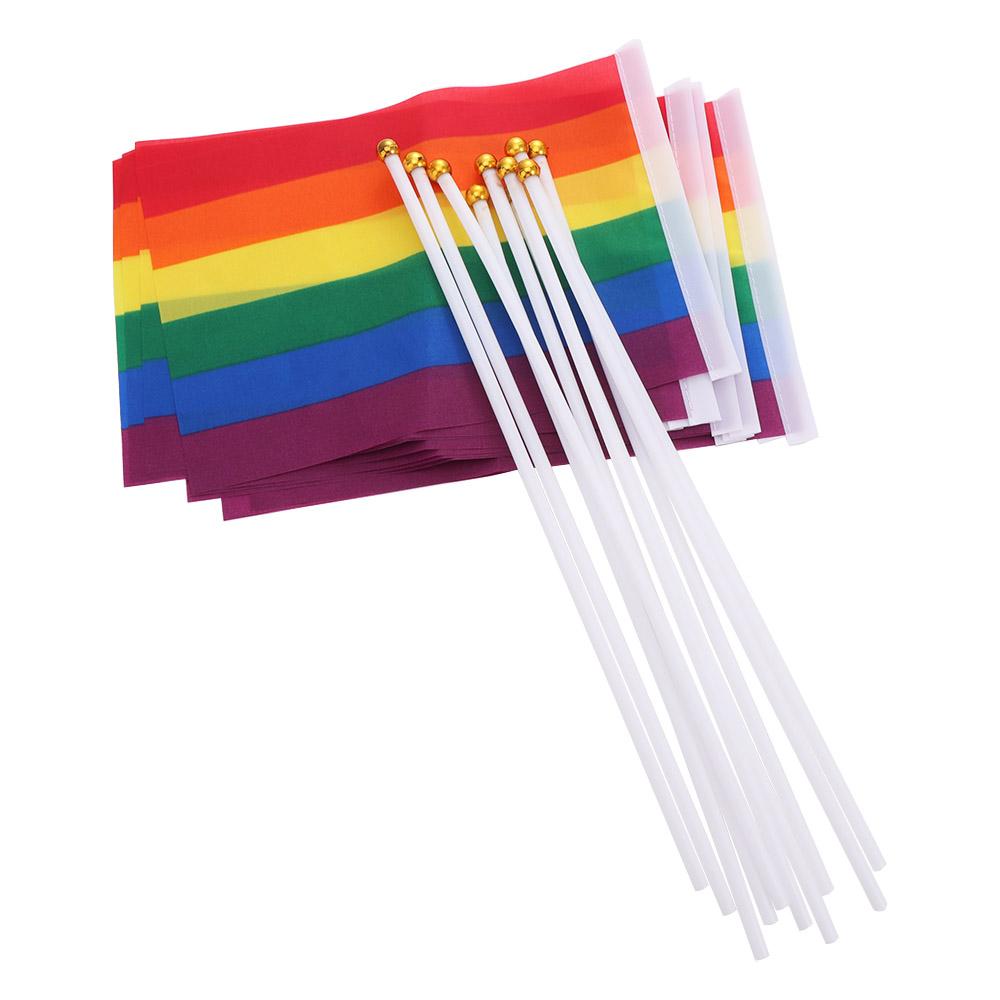 10Pcs Rainbow Rainbow Flags LGBT HandHeld Flag Multipurpose Rainbow Hand Flag  Party Decorations